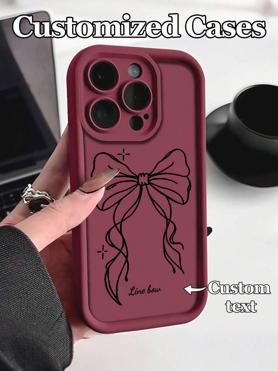 1 Stück anpassbares Handyhülle mit Schleifenlinien-Design, kompatibel mit iPhone 17 Pro Max/17 Air/16E/15/14 Plus/13/12/11, A21S/S24/20 Ultra, Note 13 Pro Plus, aus TPU Material, modische burgunderrote Farbe, personalisierter Fallschutz, perfektes Geschenk für Familie und Freunde - Bordeaux - Übersicht 1