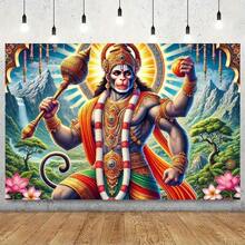 1pc 2D Flat Hanuman God Of New Creation Polyester Backdrop Vibrant Wall Decor With Sunset & Waterfall Scene Home Office Outdoor Parties Weddings Birthdays & Celebrations No Electricity Needed Banners Ornaments - 彩色 - 查看 5