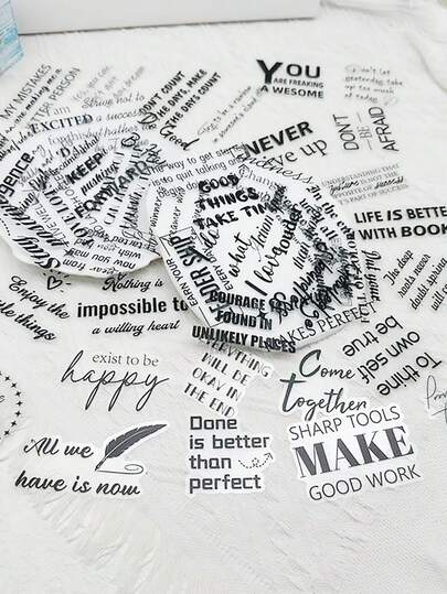 50PCS Transparent Motivational Quote Stickers, Black Inspirational Stickers For Students Kids Teens Adults, Positive Affirmation Sticker For Water Bottles Laptop Decals Scrapbook Journal Rewards Gift Decoration