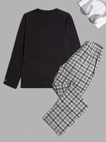 男士棉质宽松优质圆领长袖休闲套装（含上衣和裤子） - 深灰色 - 查看 2