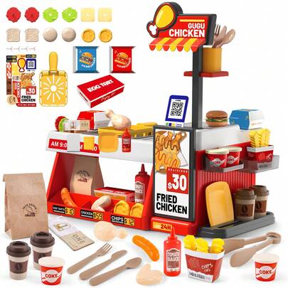 Mini Kitchen Playset Fried Chicken Shop Toy Pretend Cooking Role Play Set For Kids
