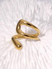 1pc Minimalist Chic Geometric Line Plated Stainless Steel Open Ring, Fashionable High-End Casual & Party Wear For Women - Multicolor - View 2