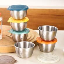 6pcs Stainless Steel Sauce Cups With Lids, Reusable Sauce Containers With Leak-Proof Plastic Covers, Salad Dressing, BBQ Sauce, Cheese Dip, Ketchup Cups Kitchen Accessories - Multicolor - View 10