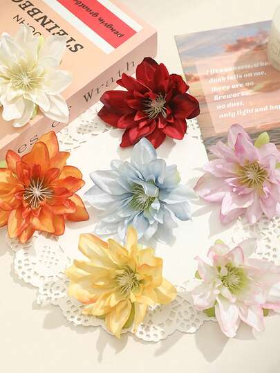 5/10pcs Artificial Flower Heads, 3.15inch Silk Lotus Water Lily, For Table Decoration, Flower Box Materials, Wreath Decor, Wedding Decoration, Headdress Brooch Accessory, Festival Party Decor, Valentine's Day, Spring Home/Room Decoration