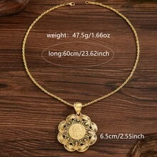 1pc Women's Gold Plated Necklace, Hollow Pattern Carved Pendant, 60cm Braided Chain, Algerian Traditional Wedding Accessory - Golden - View 9