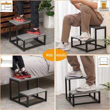 Escalera de dos peldaños resistente, capacidad de carga de hasta 227 kg, con elevador y zapatero para dormitorio, cocina y baño - Marrón, Escalera de baño | Diseño elegante | Escalera - Gris - Ver 4