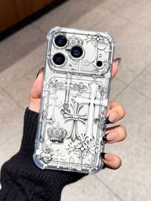 十字拼接时尚防震手机壳，兼容苹果 17/16/14 Pro Max，高品质新款 13、15、12/12 Pro、11、15 Pro Max，带卡槽 16 - 白色 - 查看 2