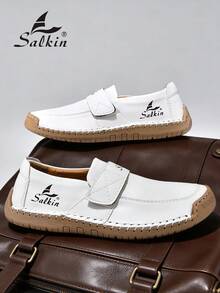 Salkin 新款时尚设计师女士休闲鞋，手工绑带乐福鞋，方便穿脱的驾车鞋，轻便透气柔软舒适，防滑平底，仿麂皮鞋面，适合户外、搭配连衣裙、牛仔裤、日常行走，适合中年人、年轻人、学生，春夏秋季均可穿着，尺码齐全。 - 白色 - 查看 5