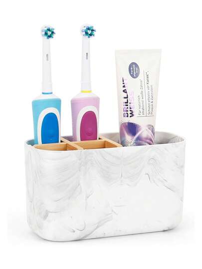 Bamboo Toothbrush Holder & Bathroom Storage Rack, Electric Toothbrush Stand Suitable For Family & Kids, 5-Slot Toothbrush & Toothpaste Organizer