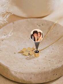 个性化宠物纪念照片投影项链，心形项链，可投影爪印和名字，宠物照片首饰，猫狗照片纪念项链，圣诞节万圣节惊喜礼物，送给家人和朋友的纪念礼物 - 多色-款式5 - 查看 10