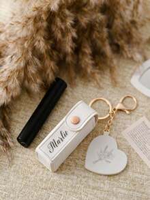 1pc Personalized Lipstick Keychain With Mirror, Customizable Name Lipstick Pouch, Bridesmaid Gift, Valentine's Day Gift - Multicolor - View 5
