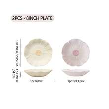 2件套马卡龙色花朵造型餐具，3D浮雕，手绘陶瓷餐具，适用于家庭、餐厅、餐饮服务、节日礼品 - 黃色+粉紅色 - 查看 12