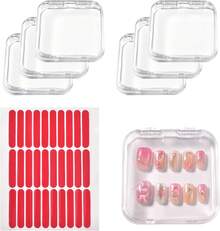 6PCS Press On Nail Storage Box, Press On Nail Package Case With 30 PCS Adhesive Double Sided Tape Organizer Nail Case Acrylic Fake Nail Display Container Artificial False Nail Packaging Box - Transparent 6PCS - View 1