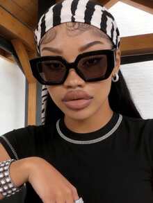 1pc Retro Polygon Large Frame Women Fashion Glasses, Eyewear For Outdoor, Travel, Beach Accessories - Black - View 3