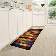 1pc Crystal Velvet Area Rug, Persian Vintage Style Carpet, Durable & Easy To Clean Kitchen/Hotel/Living Room/Hallway Mat - Colored Wood Grain - View 10