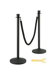 Stanchion Post With Velvet Rope, 6-Pack Crowd Control Stanchion With 6PCS 5FT Black Velvet Ropes, Carbon Steel Baking Painted Queue Barrier Line Divider & Fillable Plastic Base For Wedding Party - Black - View 8