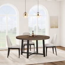 Industrial 47'' Round Dining Table For 4-6 – Space-Saving Wooden Kitchen Table – Sturdy Metal Frame – Perfect For Dining Room Or Kitchen – No Chairs Included - 棕色 - 查看 3