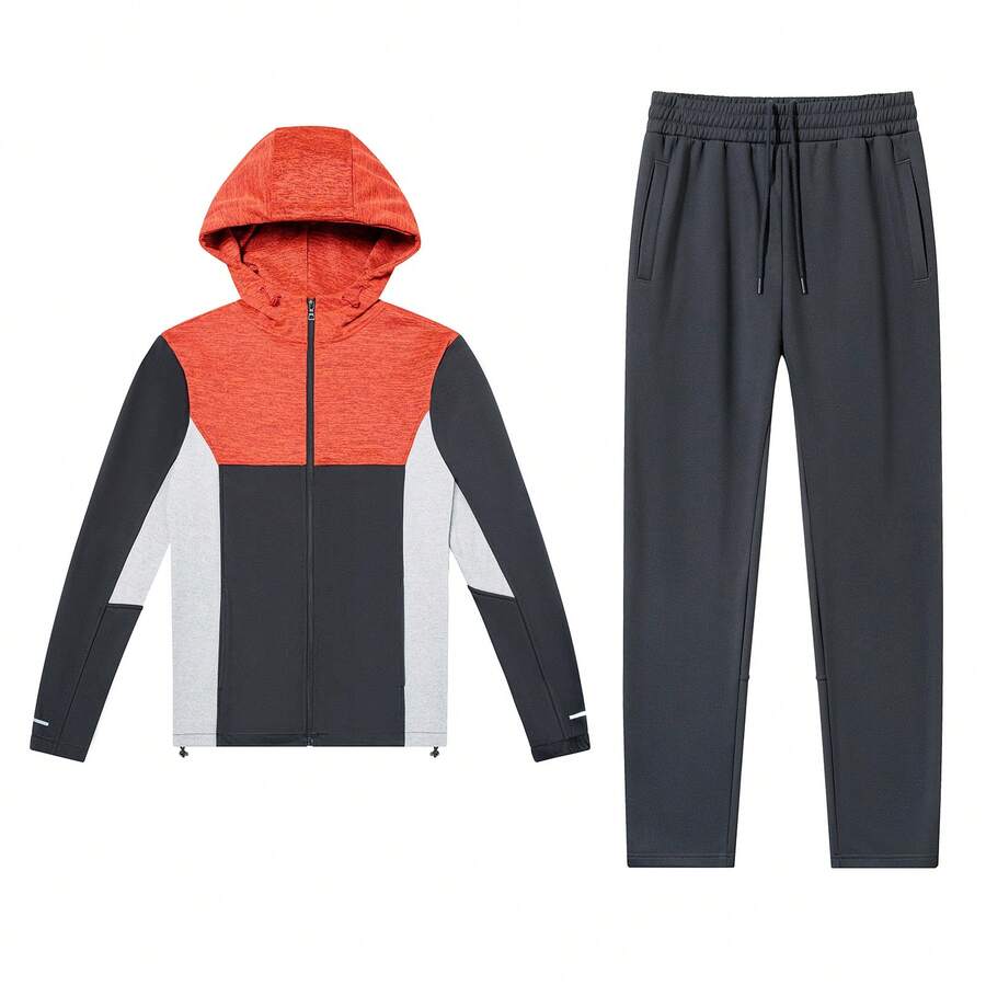 TIANXICO Men's Full Tracksuit Set Sweat Suit Activewear Gym Clothes Track Suits For Men - 橘色 - 查看 1