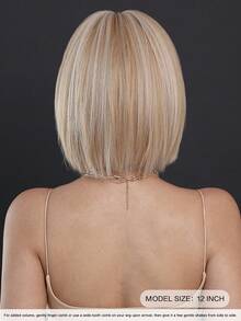 7JHH WIGS Tóc giả bob màu vàng nhạt 12 inch dành cho nữ - Tóc giả ngắn thẳng, kín đáo, thời trang với mái bằng, điểm xuyết highlight màu be, chất liệu tổng hợp cao cấp, mềm mượt, chịu nhiệt, thích hợp sử dụng hàng ngày, trong các lễ hội âm nhạc, các buổi tiệc và phong cách đường phố, phụ kiện tóc giả dự tiệc. - Vàng lanh - Xem 4