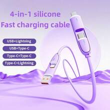 Durcord 4in1 66W/100W(MAX)/27W Fast Charging Cable,For  Charger Cable,Silicone Charging Cable,Universal Compatibility With /Android/Type-C USB Devices Portable Charger,Portable Charger,Charging Cable Compatible With  17/16/15/14/13/12/11/ S24/S23/S22/S21, Vivo,Compatible With Samsung,Universal Efficient Charging Adapter - 紫色/1件 - 查看 5