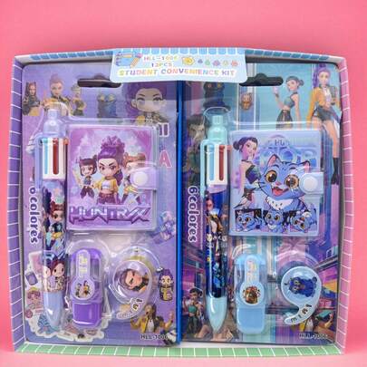 K-POP Girl Group Theme Stationery Gift Set - Vibrant Artistic Character Design Ballpoint Pen, Notebook, Eraser And Ruler, Collectible Merchandise For Fans, High-Quality School & Office Supplies For Note-Taking, Journaling And DIY, Fashionable Stationery Accessories, Ideal Gift For K-POP Girl Group Fans, Students And Stationery Lovers