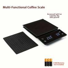 Balanza digital de cocina para café con temporizador, báscula electrónica de alta precisión de 0.1g, función de tara automática, pantalla LED táctil grande y clara, conversión de 3 unidades, apagado automático, incluye almohadilla de silicona resistente al calor - Negro - Ver 8