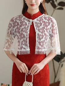 1pc Lace Hollow-Out Tassel Bridal Shawl, New Chinese Style Lightweight Bolero For Spring/Summer, White - White - View 12