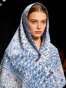 1pc Bohemian Style Blue Frog Buckle Pattern Women's Headscarf, Stone Pattern Headscarf, Blue Tone, Exquisite Pattern, Suitable As Gift, Suitable For Autumn And Spring Outfits - Blue - View 2