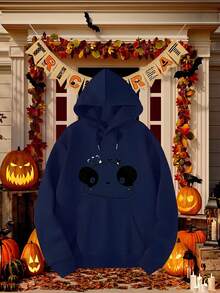 1pc Printed  European And American Casual Sports Comfortable Loose Polyester Panda Series Hooded Sweatshirt - Red - View 1