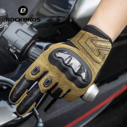 ROCKBROS 1pc Retro Motorcycle Riding Gloves Breathable Palm Shock-Absorbing Comfort & Durability Carbon Fibre Reinforced Pads Touchscreen-Compatible Fingertips