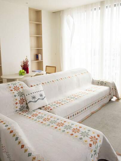 1pc Boho Style Sofa Towel Cover, Geometric Pattern Sofa Cover, Pet Friendly Sofa Protector Suitable For Living Room, Bedroom, Office, Home Decor, For 1/2/3/4 Seater Sofas