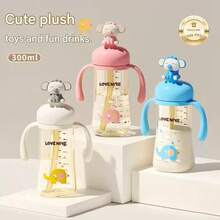 1个儿童水瓶，学生饮水杯，可爱吸管水瓶，刻度水瓶，幼儿园吸盘球水瓶，防呛吸管杯，300毫升容量 - 淺粉色 - 查看 2