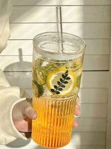 1个条纹玻璃保温吸管杯 - 20.29盎司/600毫升，可重复使用时尚杯，适用于咖啡/茶/牛奶/冰饮 - 彩色 - 查看 7