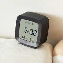 Minimalist, Portable, Small, Multifunctional Desk Clock With Night Light And Temperature And Humidity Meter - Black 1pc - View 3