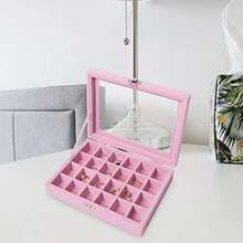 24 Grids Earring Storage Organiser Velvet Jewellery Box Earring Box Jewellery Storage Display Box For Rings Earrings Charms Pendants Pink - Pink - View 6