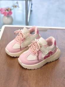 1 đôi giày thể thao đế bằng unisex, chống mài mòn, chống trơn trượt, giày casual thời trang đa năng cho trẻ em, thích hợp cho mùa xuân, hè, thu, đông. - Hồng - Xem 2