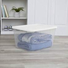 58 Quart Storage Bin With Lid, White Plastic Storage Container - Large Stackable Tote Box - trắng - Xem 5