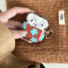 复古简约棕色底粉色蓝色毛绒花朵挂环耳机保护套，兼容 Pro 2、Apple 4 简约新款 3 代耳机，女士适用 - 彩色 - 查看 10