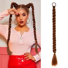 长款马尾辫接发，直发女士24英寸编织直发接发，配有自然柔软的合成发圈，适合日常使用 - 彩色 - 查看 12