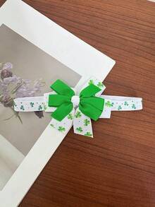 1pc Women's Cute Elastic Headband Hair Accessory, Green Lucky Clover Design, Festive Headpiece, Beautiful Gift - Multicolor - View 14