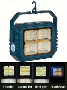 1/2pcs Multi-Function Solar Camping Light, 96 LED Portable Lamp With Side Spotlight, 4 Lighting Modes, 2 X 1200mAh Rechargeable Li-Ion Batteries For All-Night Illumination, Digital Display, USB Or Solar Charging, Suitable For Outdoor, Camping, Emergency, Exploration, Hiking - Dark Green - View 12