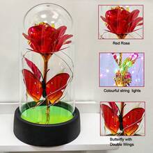 Eternal Glass Rose With LED Lights In Dome - Romantic Gift For Her, Valentine's Day, Mother's Day, Christmas, Birthday - 蝴蝶大紅彩燈 - 查看 6