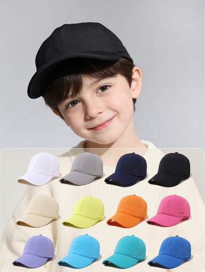 儿童帽子1顶，纯色防晒帽，适合男孩女孩夏季佩戴，户外速干透气棒球帽，适合户外运动和休闲玩耍。