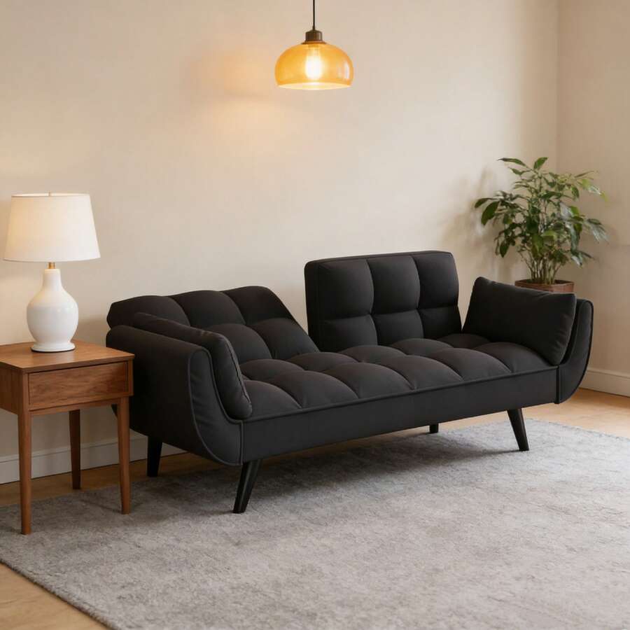This 74-Inch Living Room Sofa Features Two Soft Armrest Cushions, Offering Comfortable Seating, Easy Assembly, And Is A Multi-Functional Sofa Suitable For Apartments, Bedrooms, And Small Spaces. - màu đen - Xem 1
