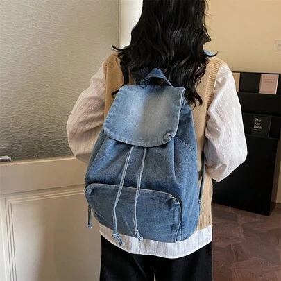 2026 Light Wash Denim Backpack - Multi-Function Water-Resistant School Bag | Perfect Gift For Students/Teachers (Unisex, All Seasons) Chic Denim Drawstring Backpack - Water-Resistant Multi-Use Bag For School/Gifting | Ideal Holiday Gift (Unisex, All Seasons)