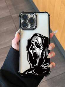 1pc Electroplated Devil/Halloween Skull Shockproof TPU Protective Case Compatible With IPhone 17 Pro Max/Air 16 Pro Max/16 Pro/16/15 Pro/15/13 Pro Max/12 Pro Max/15 Pro Max/14 Pro Max/13/12/11 And Galaxy S25 Ultra/Galaxy S24 Ultra/Galaxy S23/Galaxy S22/Galaxy S21 - 黑色 - 查看 2