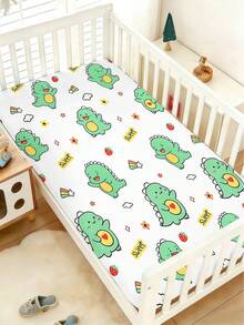 1 pieza Sábana individual de tela para bebé de 110g, sábana individual con estampado de dinosaurios de dibujos animados, material de poliéster, impresión digital, adecuada para bebés, cunas, regalos, todas las estaciones. Sin funda de almohada. - Multicolor - Ver 2