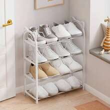 4-Tier Black & White Shoe Rack, Simple Home/Dorm Use Storage Organizer, High Capacity Multi-Layer Assembled Creative Shoe Shelf - Multicolor - View 18