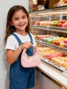 儿童时尚新月形手提包，女孩休闲单肩包，零钱包，口红盒，柔软个性化包包，节日礼物，金色，银色，白色，黑色，粉色，可爱钱包 - 彩色 - 查看 4