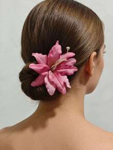 1pc 13cm Large Polyester Flower Print Bohemian Style Fabric Flower Hair Clip, Suitable For Beach, Travel, Date, Daily Wear - Royal Blue - View 4